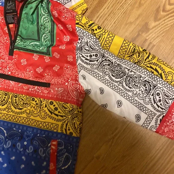 NWT Bleecker & Mercer patchwork printed multicolored 3/4 zippered jacket wm lg - Picture 3 of 10